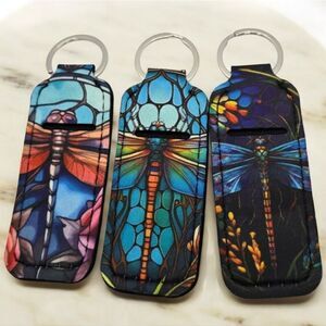 Dragonfly Lipstick Holder Keyring Mosaic Neoprene Keychain Key Ring Accessory